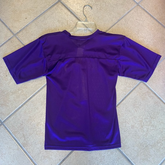 Kids Unisex Purple & Gold Knights #1 Logo Mesh Football Uniform Sport Jersey NWT - Picture 2 of 2